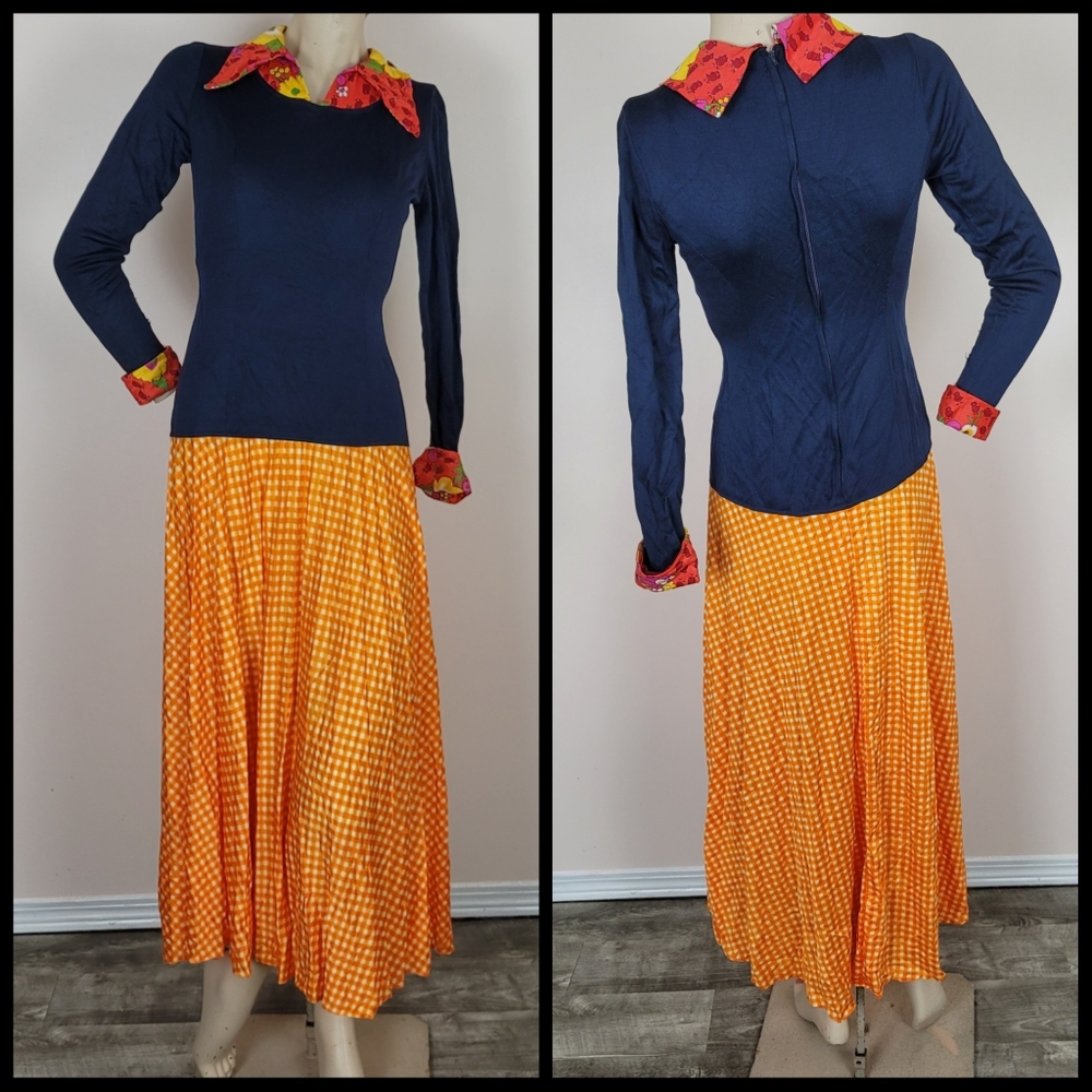 Vintage 60s/70s mod drop waist midi dress gingham
